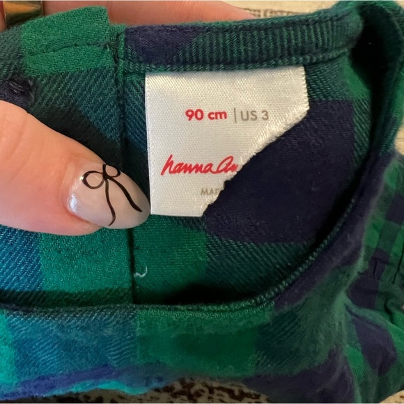 Hanna Andersson buffalo plaid check flannel dress navy green size 3 EUC - Picture 3 of 5
